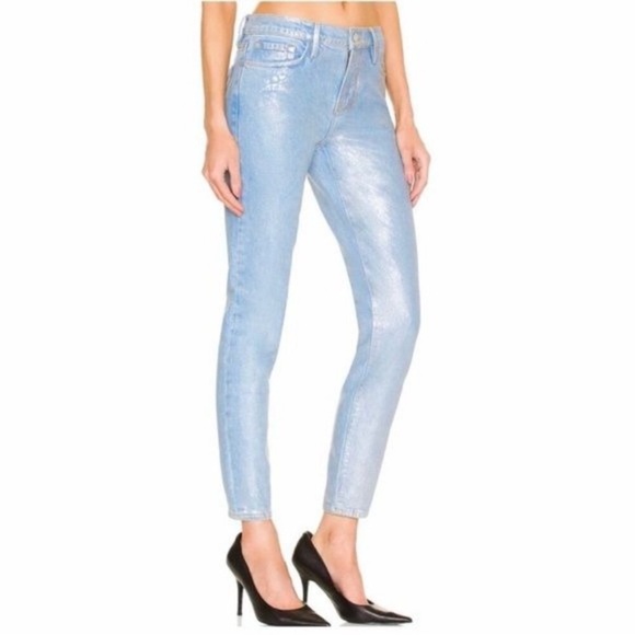 FRAME Le Skinny De Jeanne Metallic Coated Light Wash Jeans Sz 29 NWOT - Picture 1 of 10